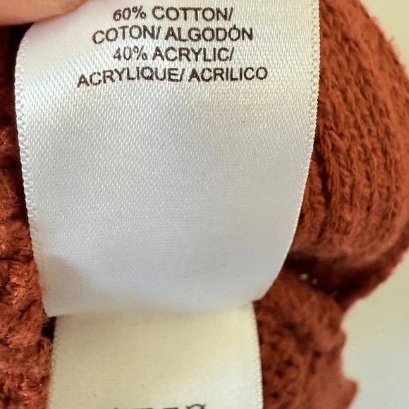 Lucky Brand Textured Knit V-Neck Sweater Rust Terracotta Cotton Blend - Picture 5 of 6